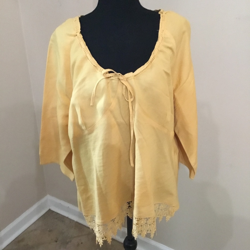 Georgiana By Naji Women’s Yellow Linen Blend Lace Hem Blouse Size 1X